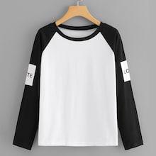 Shein Letter Print Sleeve Colorblock Tee