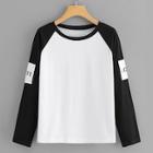 Shein Letter Print Sleeve Colorblock Tee