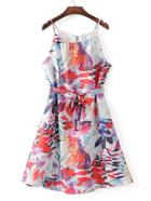 Shein Floral Print Tie Waist Cami Dress