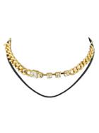 Shein Rhinestone Pu Leather Double Layers Chain Necklace