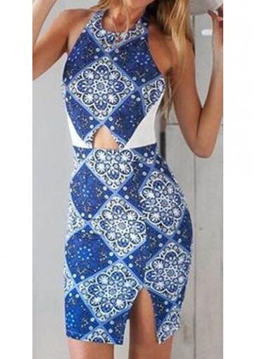 Rosewe Open Back Cutout Front Tribal Print Dress