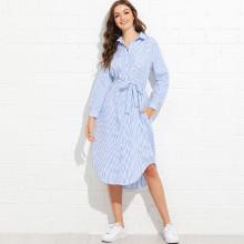 Shein Belted Striped Shirt Dress