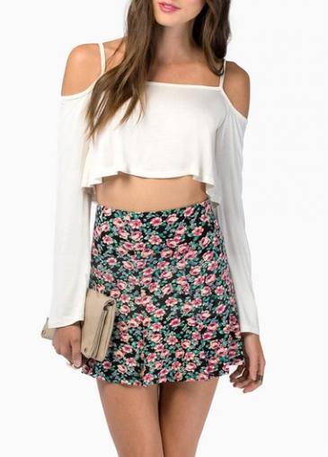 Rosewe Comfy Long Sleeve Off The Shoulder White T Shirts