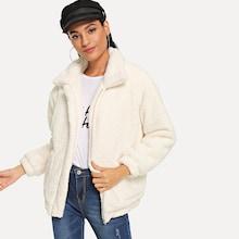 Shein Zip Solid Teddy Jacket