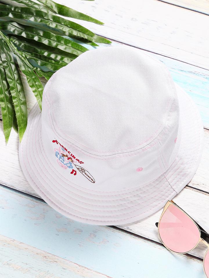 Shein White Embroidery Design Wide Brim Hat