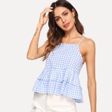 Shein Gingham Print Ruffle Hem Cami Top