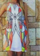 Rosewe Sleeveless Abstract Print White Shift Dress