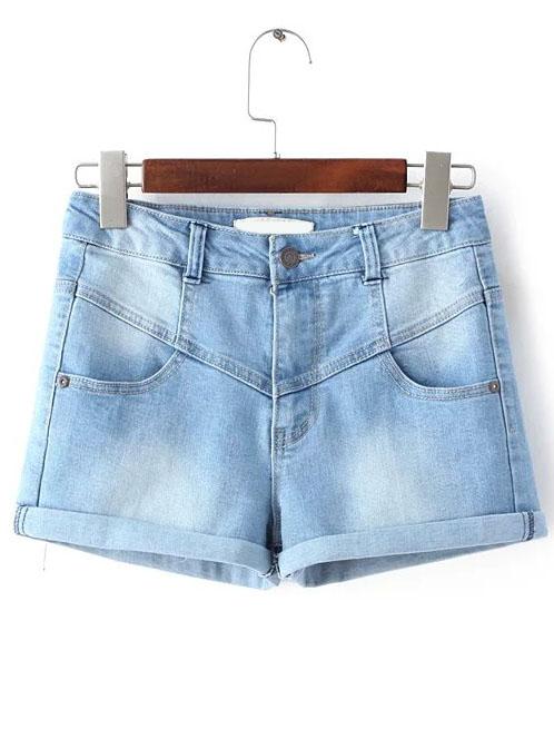 Shein Light Blue Bleached Cuffed Denim Shorts