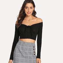 Shein Off Shoulder Knot Front Crop Tee