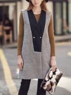 Shein Grey V Neck Double Breasted Vest Coat