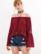 Shein Burgundy Off The Shoulder Lace Crochet Top