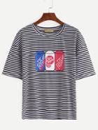 Shein Soda Can Print Black White Striped T-shirt