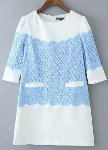 Rosewe Three Quarter Sleeve Crochet Lace Splicing Dress