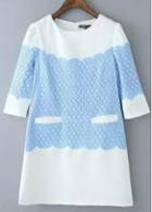 Rosewe Three Quarter Sleeve Crochet Lace Splicing Dress