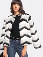 Shein Chevron Striped Faux Fur Coat