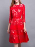 Shein Red Crew Neck Lace A-line Dress
