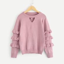 Shein Toddler Girl Ruffle Trim Solid Sweater