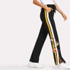Shein Flower Embroidered Contrast Panel Side Sweatpants