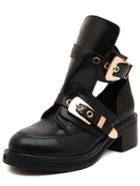 Shein Black Chunky Heel Buckle Strap Boots