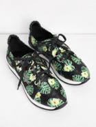 Shein Flower Print Wide Fit Lace Up Trainers