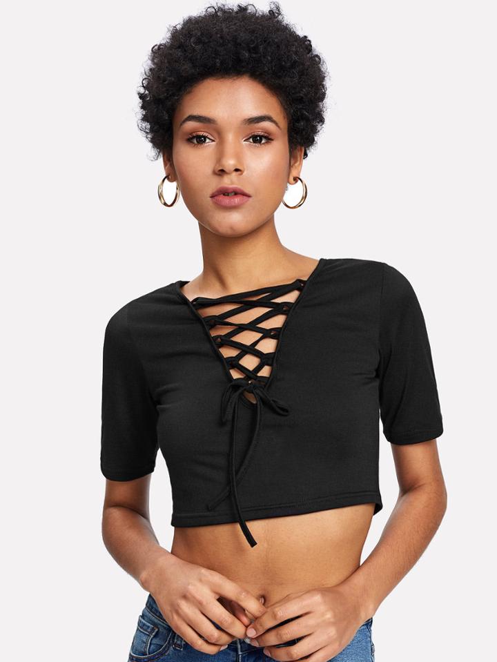 Shein Lace Up Crop Tee