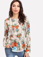 Shein Flower Print Ruffle Hem Top