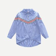 Shein Girls Button Decoration Striped Blouse