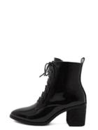 Shein Black Patent Leather Pointed Lace Up Chunky Boots