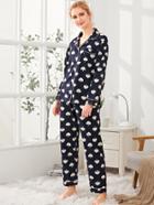 Shein Contrast Binding Heart Print Shirt & Pants Pj Set