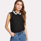 Shein Contrast Collar High Low Top