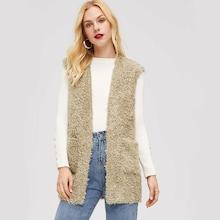 Shein Pocket Front Sleeveless Teddy Coat