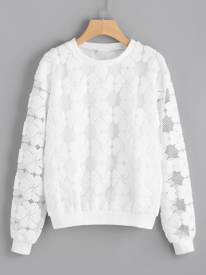 Shein Flower Embroidered Contrast Sweatshirt