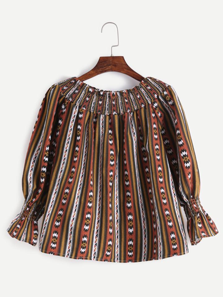 Shein Khaki Off The Shoulder Shirred Top