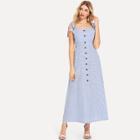 Shein Bow Tie Button Stripe Cami Dress