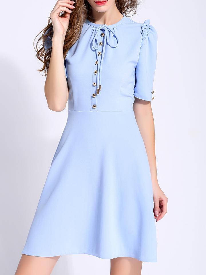 Shein Blue Tie Neck A-line Dress