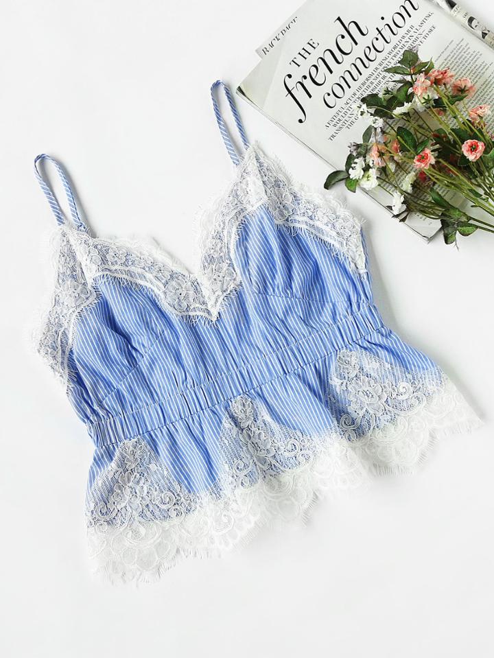 Shein Lace Applique Crop Peplum Cami Top