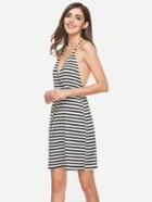 Shein Contrast Striped T-strap Back Surplice Dress