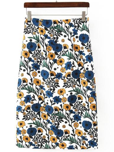 Shein Multicolor Slim Floral Midi Skirt