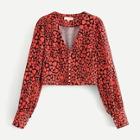 Shein Heart Print Button Through Blouse