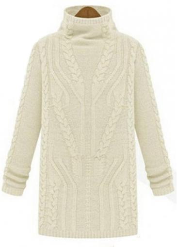 Rosewe Chic Beige Turtleneck Long Sleeve Knitting Wool Sweaters