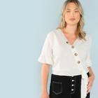 Shein Plus Bell Sleeve Asymmetric Placket Top