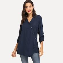 Shein Button Embellished Roll Up Blouse