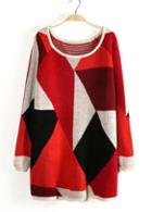 Rosewe Hot Sale Color Split Long Sleeve Round Neck Pullovers