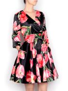 Shein Black V Neck Flowers Print A-line Dress