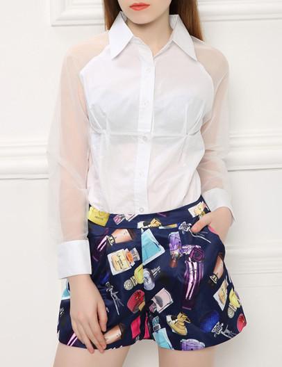 Shein White Lapel Buttons Slim Blouse
