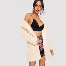 Shein Pocket Front Notched Neck Teddy Coat