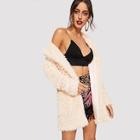 Shein Pocket Front Notched Neck Teddy Coat