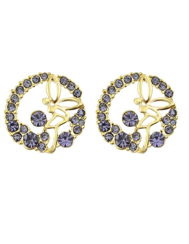 Shein Purple Rhinestone Round Stud Earrings