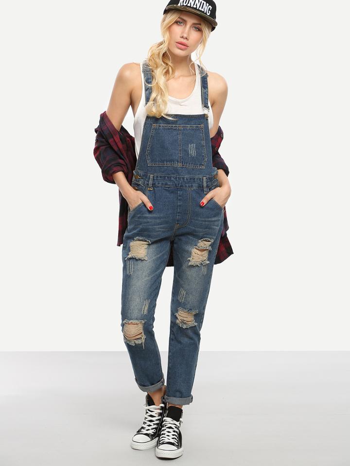 Shein Ripped Blue Denim Overalls