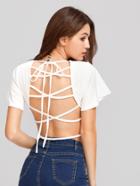 Shein Lace Up Open Back Crop Tee